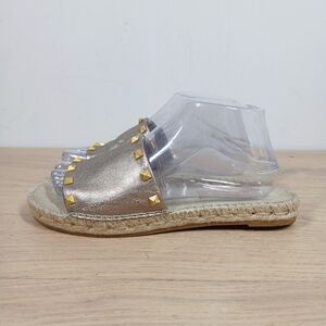Vidorreta Gold Leather Studded Espadrille Slide Slip On Sandals 15